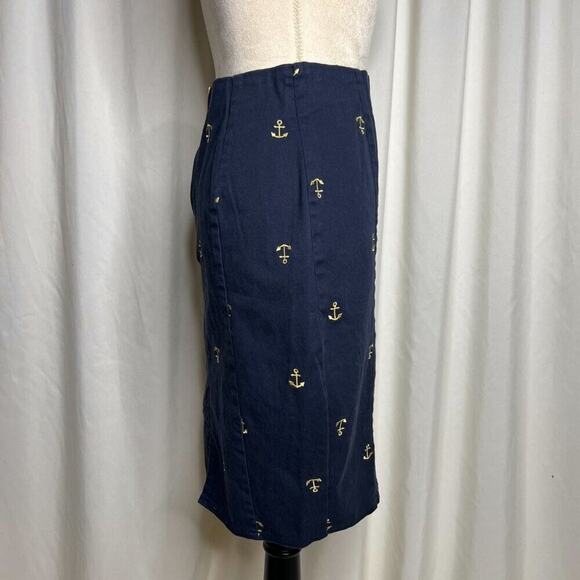 Embroidered Anchor Skirt Mid Length Pencil Nautical Navy Gold Women's Homemade - Picture 5 of 7